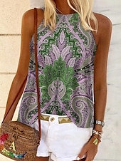 levne Dámské topy a košilky-Dámská tílko bez rukávů halter letní topy růžová modrá fialová grafický květinový etnický boho halter S
