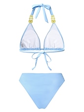 tanie Zestawy bikini-Damskie Normalny Stroje kąpielowe Bikini 2 szt Rzemień Kostium kąpielowy Błyszczący Urlop Moda Jednokolorowe Pogrążać Bez rękawów Kostiumy kąpielowe