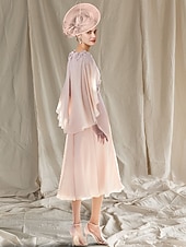 abordables Avec veste-Robe de mère de la mariée en A-line Deux pièces Invité de mariage Église Élégante Col V Longueur thé Chiffon Sans manches Veste incluse avec appliques 2025 taille sur mesure gratuite