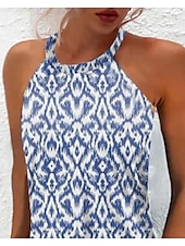 abordables Robes Boho-Robe Mini Femme Robe Petite Robe d&#039;Été Robe Halter Robe Décontractée Vacances Quotidien Fête Coupe Régulière Imprimée Sans Manches Col Halter Sans Bretelles Bleu Été Printemps
