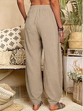 abordables Bas-Femmes Pantalon d'été 100% Coton Pantalons Amples Pantalon sarouel Confort Longueur cheville Naturel Couleur Unie Avec Poches Taille Élastique Décontracté Kaki Noir Blanche Vert Véronèse Ét