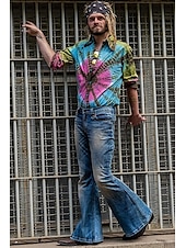 billiga Botten-60-talet Hippie 70-talet Byxa Utsvängda byxor Hippie Disk Plusstorlekar Herr Maskerad Fest / afton Prideparad Pride månad Vuxna Byxor