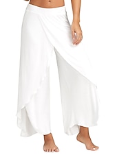 cheap Wide Leg &amp; High Waisted-Women&#039;s Culottes Wide Leg Chinos Ruffle Layered Stretchy Mid Waist Basic Casual / Sporty Casual Daily Black White S M Summer Spring &amp; Fall