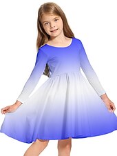 billiga 3D Shining Vision Klänning-Barn Liten Flickor Klänning Regnbåge Grafisk A linjeklänning Dagligen Helgdag Semester Mönster Blå Rodnande Rosa Regnbåge Ovanför knäet Långärmad Ledigt söt stil Ljuv Klänningar Höst Vår Normal 3-10