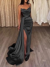 cheap ORANGE-Mermaid Sequin Evening Gown Sexy Dress Wedding Guest Cocktail Party Court Train Sleeveless Strapless Bridesmaid Dress Satin with Beading Pure Color Masquerade Dress 2025