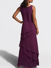 economico Set di abiti per la mamma-Due Pezzi A-Line Madre della Sposa Abito Ospite di Matrimonio Elegante Collo Gioiello Lunghezza Piena Chiffon Senza Maniche Wrap Incluso con Volant Cascading Colore Solido taglia personalizzata