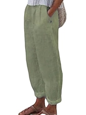 economico Pantaloni da donna Basic-Per donna Pantaloni di lino Chino Misto cotone e lino A pieghe cascante Vita normale Lunghezza intera Bianco Estate