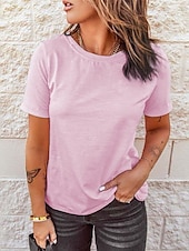 preiswerte Einfarbiges T-Shirt-Damen T-Shirt Einfarbig Einfach Vintage Basic Klassisch Kurze Ärmel Rundhals Regular Tops Freizeit Alltag Wochenende Schwarz Weiß Pink Rot Marineblau Sommer Frühling