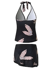 abordables Tankinis-Maillots de Bain Tankini 2 pièces Robe de Bain Maillot de bain Femme Licou 2 Pièces Maillots de bain modestes Dos ouvert Imprimé Feuilles Grande Taille Licou Col en V Maillots de bain nouveau