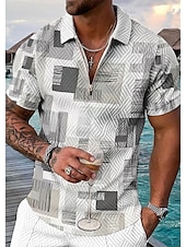voordelige Hawaiiaanse polo voor heren-Kentucky-derby Voor heren Ruitjes Hawaiiaanse poloshirts Golfshirt Korte mouw Poloshirt Overhemden met kraag Casual Strand Kleding Vakantiekleding Feestoutfits 3D-afdrukken Polo met kwartrits Wit