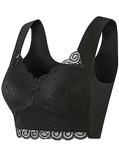 halpa Rintaliivit-naisten langattomat rintaliivit pehmustetut rintaliivit full coverage v kaula hengittävä push up pitsi puhtaan värinen pull-on sulkemispäivä rento päivittäin nylon seksikäs 1kpl musta sininen /