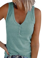 cheap Tank Tops &amp; Camis-Women&#039;s Camisole Tank Top Going Out Tops Henley Shirt Vest Plain Streetwear Basic Beach Sleeveless V Neck Regular Tops Casual Daily Holiday Buttons Black White Pink Army Green Red