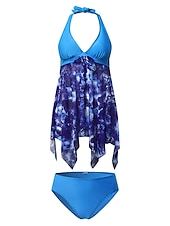 abordables Robes de bain-Maillots de bain pour femmes Robes de bain 2 pièces Maillot de bain Tankini coquin Halter 2 pièces Maillot de bain Modeste Robes de bain Push Up Dos ouvert Vacances Plage Détente Imprimé floral V Fil