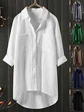 abordables Chemises-Femmes Chemise Chemises inspirées du lin Boutonner Chemisier Uni ancien Occasionnel manche longue Col de chemise Occasionnel Quotidien Week-end Patchwork Noir Blanche Bleu Vert Kaki