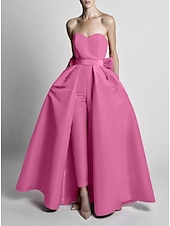 billige Buksedresser og jumpsuits-Jumpsuits Elegant Kjole Bryllupsgjest Avtagbar Uten Ermer Kjærlighet Pocket Sateng med Sløyfe(r) Overskirt 2025