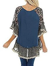 tanie Boho topy-Damskie Koszula Koszula Boho Tunika Bluzka Kwiaty Panterka Moda miejska Codzienny Rękaw 3/4 Okrągły dekolt Zwykłe topy Codzienny Weekend Falbana Nadruk Lejąca tunika Czarny Biały Jasnozielony