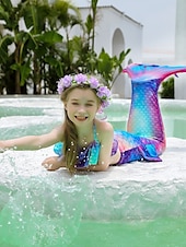 abordables Maillot de bain sirène-Enfants Fille Trois pièces Maillots de bain sirène Maillot de Bain Plage Natation Bloc de couleur à imprimé arc-en-ciel Actif Imprimer Maillots de bain 3-10 ans Eté Rose Claire Rose poussiéreuse