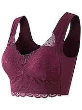 halpa Rintaliivit-naisten langattomat rintaliivit pehmustetut rintaliivit full coverage v kaula hengittävä push up pitsi puhtaan värinen pull-on sulkemispäivä rento päivittäin nylon seksikäs 1kpl musta sininen /