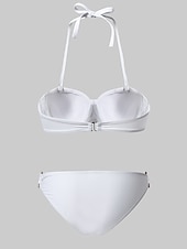 preiswerte Bikini-Sets-Damen Badeanzug Bikinis 2 Stück Cheeky-Bikinihose Bademode Rüschen 2 teilig Rückenfrei Sexy Strandbekleidung Sexy Glatt Einfarbig Trägerlos Ärmellos Badeanzüge