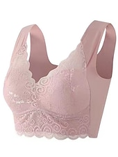 halpa Rintaliivit-naisten langattomat rintaliivit pehmustetut rintaliivit full coverage v kaula hengittävä push up pitsi puhtaan värinen pull-on sulkemispäivä rento päivittäin nylon seksikäs 1kpl musta sininen /