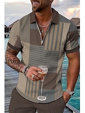 voordelige Hawaiiaanse polo voor heren-Kentucky-derby Voor heren Ruitjes Hawaiiaanse poloshirts Golfshirt Korte mouw Poloshirt Overhemden met kraag Casual Strand Kleding Vakantiekleding Feestoutfits 3D-afdrukken Polo met kwartrits Wit