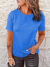 preiswerte Einfarbiges T-Shirt-Damen T-Shirt Einfarbig Einfach Vintage Basic Klassisch Kurze Ärmel Rundhals Regular Tops Freizeit Alltag Wochenende Schwarz Weiß Pink Rot Marineblau Sommer Frühling