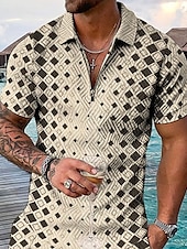 voordelige Hawaiiaanse polo voor heren-Kentucky-derby Voor heren Ruitjes Hawaiiaanse poloshirts Golfshirt Korte mouw Poloshirt Overhemden met kraag Casual Strand Kleding Vakantiekleding Feestoutfits 3D-afdrukken Polo met kwartrits Wit