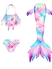 abordables Maillot de bain sirène-Enfants Fille Trois pièces Maillots de bain sirène Maillot de Bain Plage Natation Bloc de couleur à imprimé arc-en-ciel Actif Imprimer Maillots de bain 3-10 ans Eté Rose Claire Rose poussiéreuse