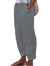 economico Pantaloni da donna Basic-Per donna Pantaloni di lino Chino Misto cotone e lino A pieghe cascante Vita normale Lunghezza intera Bianco Estate