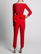 economico ROSSO-Tute a due pezzi Abito da sera Elegante Abito Ospite di matrimonio Lunghezza sul pavimento Maniche lunghe Collo a V Tessuto elasticizzato con farfalla 2025
