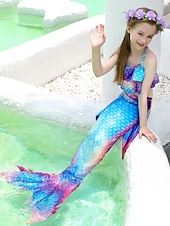 abordables Maillot de bain sirène-Enfants Fille Trois pièces Maillots de bain sirène Maillot de Bain Plage Natation Bloc de couleur à imprimé arc-en-ciel Actif Imprimer Maillots de bain 3-10 ans Eté Rose Claire Rose poussiéreuse