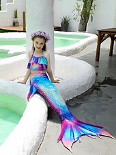 abordables Maillot de bain sirène-Enfants Fille Trois pièces Maillots de bain sirène Maillot de Bain Plage Natation Bloc de couleur à imprimé arc-en-ciel Actif Imprimer Maillots de bain 3-10 ans Eté Rose Claire Rose poussiéreuse