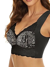 halpa Rintaliivit-naisten langattomat rintaliivit pehmustetut rintaliivit full coverage v kaula hengittävä push up pitsi puhtaan värinen pull-on sulkemispäivä rento päivittäin nylon seksikäs 1kpl musta sininen /