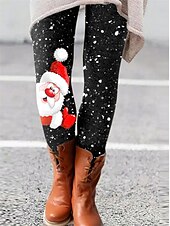 economico fondi grafici-Per donna Collant Ghette Renna Natale Stampa Lunghezza intera Media elasticità Vita normale Di tendenza Giornaliero 5 6 S M