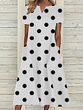 billiga Konst &amp; Design Klänning-Kvinnors Midiklänning Casual Klänning Prickig Ficka Print V Hals Casual Dags Kort Ärmar Sommar Vår