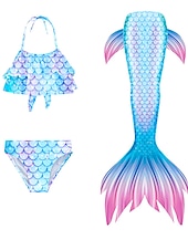 abordables Maillot de bain sirène-Enfants Fille Trois pièces Maillots de bain sirène Maillot de Bain Plage Natation Bloc de couleur à imprimé arc-en-ciel Actif Imprimer Maillots de bain 3-10 ans Eté Rose Claire Rose poussiéreuse
