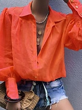 Femme Chemise Chemisier Plein Vêtement de rue Décontractées manche longue Col de Chemise Hauts réguliers Bureau Travail Entreprise Boutons Noir Blanche Rose Claire Orange Vert Printemps Automne abordables Chemises et blouses-Femme Chemise Chemisier Plein Vêtement de rue Décontractées manche longue Col de Chemise Hauts réguliers Bureau Travail Entreprise Boutons Noir Blanche Rose Claire Orange Vert Printemps Automne