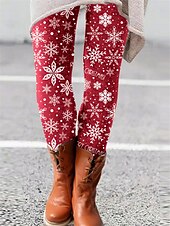 economico fondi grafici-Per donna Collant Ghette Renna Natale Stampa Lunghezza intera Media elasticità Vita normale Di tendenza Giornaliero 5 6 S M