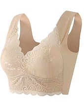 halpa Rintaliivit-naisten langattomat rintaliivit pehmustetut rintaliivit full coverage v kaula hengittävä push up pitsi puhtaan värinen pull-on sulkemispäivä rento päivittäin nylon seksikäs 1kpl musta sininen /