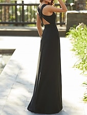 billiga Mammas jumpsuits-Byxor Evening Gown Elegant Prom Födelsedag Golvlängd Ärmlös Juvelhals Höst Bröllopsgäst Stretch Chiffong med Korsande Ren Färg gratis skräddarsydd storlek
