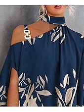 levne Dámské sexy topy-Dámské Košile Chodit ven Halenka Koncertní vrcholy Černá Námořnická modř Námořnická modř Grafika Květinový Slátanina Tisk Krátký rukáv Denní Jdeme ven Šik ven Elegantní Lodičkový Standardní Netop