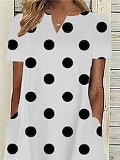 billiga Konst &amp; Design Klänning-Kvinnors Midiklänning Casual Klänning Prickig Ficka Print V Hals Casual Dags Kort Ärmar Sommar Vår