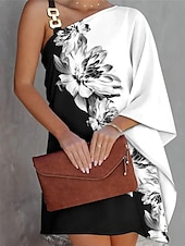 abordables Vestidos de fiesta-Mujer Mini vestido Vestido informal Vestido de cambio Moda Casual Exterior Vacaciones Diario Holgado Floral Geométrico Manga Larga Un Hombro Blanco Naranja Verano Primavera