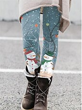 economico fondi grafici-Per donna Collant Ghette Renna Natale Stampa Lunghezza intera Media elasticità Vita normale Di tendenza Giornaliero 5 6 S M