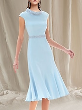 cheap With Jacket-Two Piece Mermaid Mother of the Bride Dress Wedding Guest Church Elegant Jewel Neck Knee Length Stretch Chiffon Sleeveless Short Jacket Dresses with Beading Race Day Dress