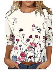 economico T-shirt floreale-Per donna maglietta Bianco Rosso Viola Floreale Farfalla Stampa Manica lunga Informale Giornaliero Essenziale Vintage Rotonda Standard Floreale Astratto Pittura S