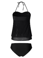 halpa Tankini-uimapuvut-Naisten Normaali Uima-asut Tankini 2 kpl Uimapuku 2-osainen Vaatimattomat uimapuvut Bandeau Olkaimeton Loma Ranta-asut Yhtenäinen väri Olkaimellinen Hihaton Uimapuvut
