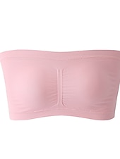 olcso Melltartók-női bandeau melltartó pánt nélküli cső felső sima bézs sztreccs kényelmes puha légáteresztő fehérnemű tavaszi nyár alkalmi napi láthatatlan könnyű varrat nélküli