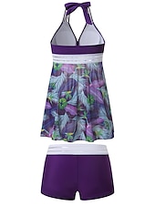 abordables Robes de bain-Femme Grande Taille Maillots de Bain Tankini 2 pièces Robe de Bain Maillot de bain 2 Pièces Maillots de bain modestes Dos ouvert Imprimé pour les grosses poitrines Vacances Le style mignon Floral
