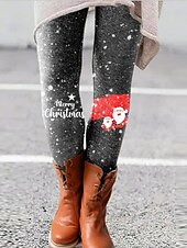 economico fondi grafici-Per donna Collant Ghette Renna Natale Stampa Lunghezza intera Media elasticità Vita normale Di tendenza Giornaliero 5 6 S M